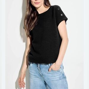 Madewell Faded Black Textured Button-Shoulder Tee M